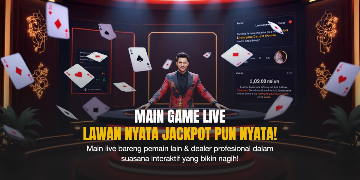 Dealer pria di meja Sic Bo live dengan kartu dan efek visual dinamis, menghadirkan suasana kompetitif dan interaktif penuh jackpot.